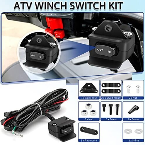 ovsor 12V 250A Winch Solenoid Relay Contactor Truck for ATV UTV 2000-5000lbs with & Contactor Winch Rocker Thumb Switch Kit and 6 Protecting Caps, for 63070, 62135, 74900, 2875714, 70715