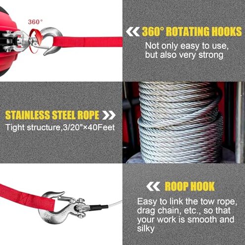 YATOINTO Portable Drill Winch 750 LB Pulling Capacity with 40 Feet Alloy Steel Wire Rope | Hand Winch for Lifting & Dragging