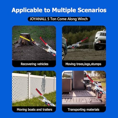 JOYANALL Portable Power Puller,5 Ton Capacity Come Along Winch with 11.5FT Steel Cable,Heavy Duty Come Along Tool with Dual Gears,3 Hooks,Hand Winch Tool