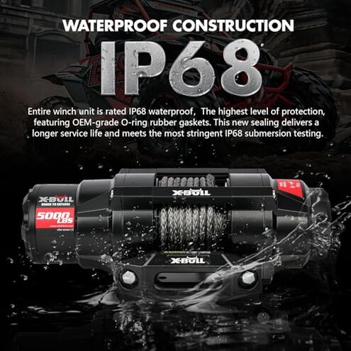 X-BULL 5000lbs Electric Winch - 12V DC Power Waterproof Synthetic Rope Winch with Hawse Fairlead, Wireless & Wired Remote with Mounting Plate for ATV/UTV,Boat Trailer Winch