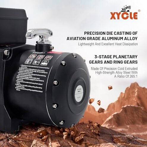 XYCLE13500LB Winch 12V Electric Winch with Synthetic Rope & Wireless Remote IP67 Waterproof Off-Road Recovery Winch for Truck Jeep ATV UTV, Heavy Duty Winch Kit with Hawse Fairlead(Red synthetic rope)
