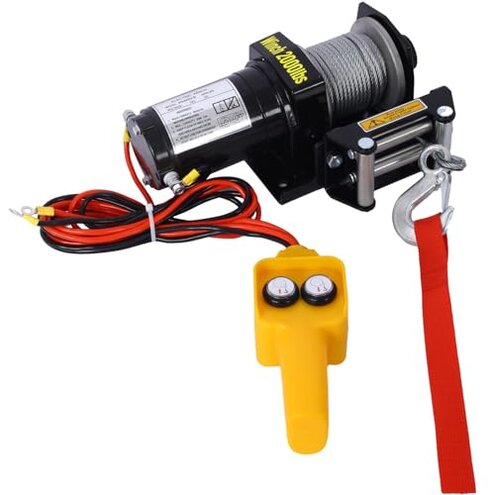 2000lb 12V ATV/UTV Electric Winch, Off-Road Waterproof Steel Cable Winch for ATV UTV Towing Trailer Winch, Including ATV, UTV, Car, Boat, Trucks, Jeeps, and Modified Vehicles
