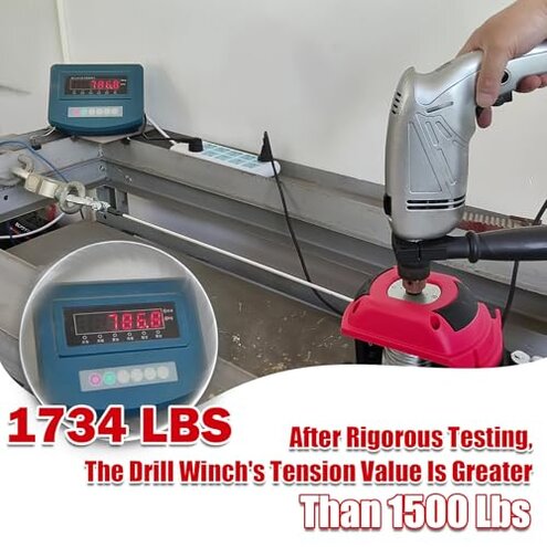 FITHOIST Portable Drill Winch, 1500LB Capacity Hand Winch with 40FT Steel Cable, 360&deg; Swivel Hook, Powered by Cordless Drill for ATV UTV Trailer Loading, Lawn Tractor Pulling, Heavy Lifting & Dragging