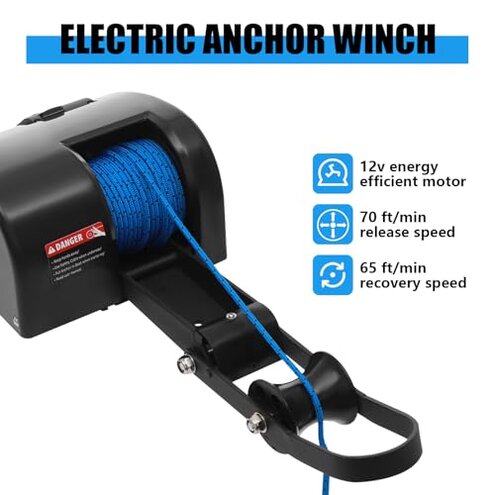 CUBELLIN 35lbs Electric Boat Anchor Winch 12V Marine Saltwater Anchor Windlass Kit with Wireless Remote Control & 100ft Braided Rope, for Boats up to 24ft
