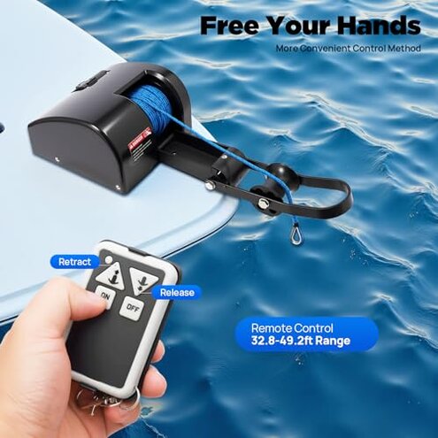 CUBELLIN 35lbs Electric Boat Anchor Winch 12V Marine Saltwater Anchor Windlass Kit with Wireless Remote Control & 100ft Braided Rope, for Boats up to 24ft