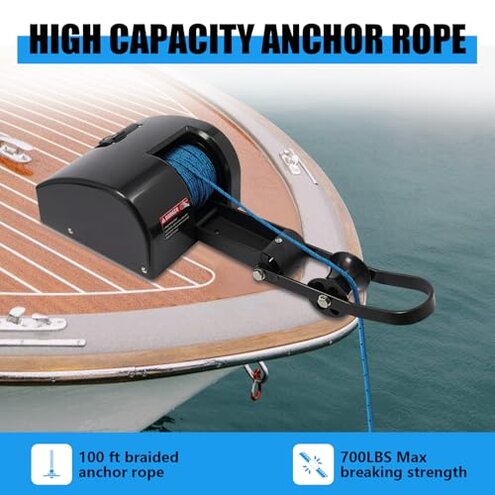 CUBELLIN 35lbs Electric Boat Anchor Winch 12V Marine Saltwater Anchor Windlass Kit with Wireless Remote Control & 100ft Braided Rope, for Boats up to 24ft