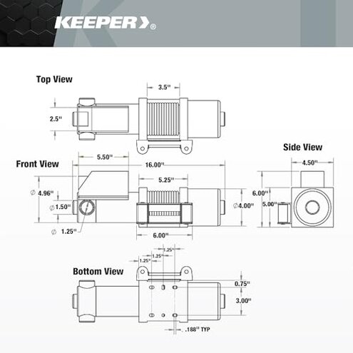 KEEPER Electric Winch 110/120V AC with Remote, Hand Held Control, 1500 lb. Capacity, AC Power, ATV, Truck, SUVs, Large Vehicles, Trailer Winch