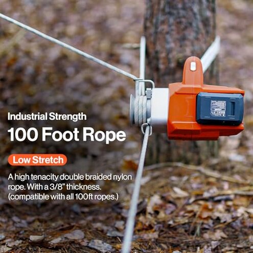 SuperHandy Electric Portable Capstan Winch, Brushless Motor, 1000-2000 lbs Max Pulling Force, Includes 100ft Low-Stretch Rope, Battery & Charger - Ideal for Forestry, Hunting, Off-Road