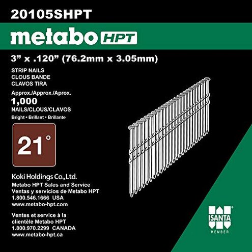 Metabo HPT Framing Nails | 3-in x .120 | 21 Degree | Bright | Smooth | 1,000 Count | 20105SHPT