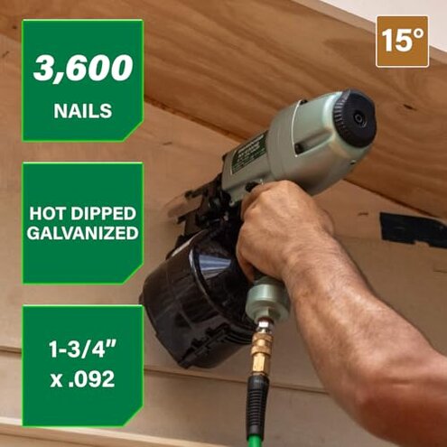 Metabo HPT Coil Siding Nails 3,600 Count, 1-3/4" x .092, 15 Degree Full Round Head, Ring Shank, Wire Coil, Hot Dipped Galvanized Steel Nails, for Siding, Fence Nails, Metal Siding, 13363HPT