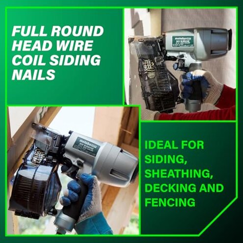 Metabo HPT Coil Siding Nails 3,600 Count, 1-3/4" x .092, 15 Degree Full Round Head, Ring Shank, Wire Coil, Hot Dipped Galvanized Steel Nails, for Siding, Fence Nails, Metal Siding, 13363HPT