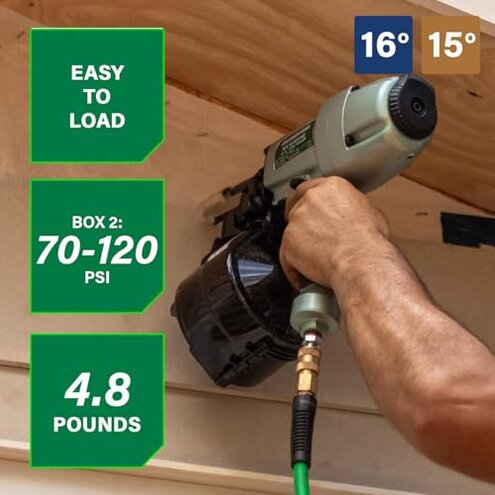 Metabo HPT Coil Siding Nailer, Siding Nails 1-1/2 inch To 2-1/2 inch, Side load, Tilt Bottom Magazine (NV65AH2)