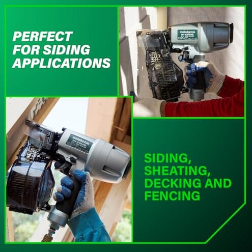 Metabo HPT Coil Siding Nailer, Siding Nails 1-1/2 inch To 2-1/2 inch, Side load, Tilt Bottom Magazine (NV65AH2)