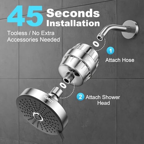 Shower Head ＆ Filter COMBO ! Anti - Chlorine Specialty - 3 Gears' Boosting Pressure with 25 Stage Filtration - Removes 99.945% Chlorine & Heavy Metals for Healthier Skin/Hair - Chrome Shower Head