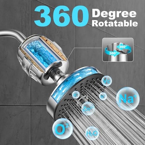 Shower Head ＆ Filter COMBO ! Anti - Chlorine Specialty - 3 Gears' Boosting Pressure with 25 Stage Filtration - Removes 99.945% Chlorine & Heavy Metals for Healthier Skin/Hair - Chrome Shower Head
