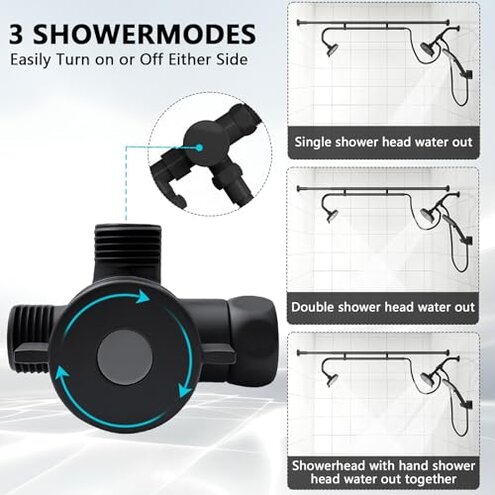 DEVA FRONSA Dual Shower Head for Couples, Double Shower System for Two People, 6+3 Adjustable Spray Modes-High Pressure Tandem Showerhead with 31.5~80.7" Extendable Rod / 78.7" Long Hose, Easy Install