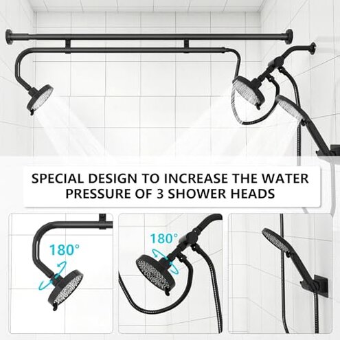 DEVA FRONSA Dual Shower Head for Couples, Double Shower System for Two People, 6+3 Adjustable Spray Modes-High Pressure Tandem Showerhead with 31.5~80.7" Extendable Rod / 78.7" Long Hose, Easy Install
