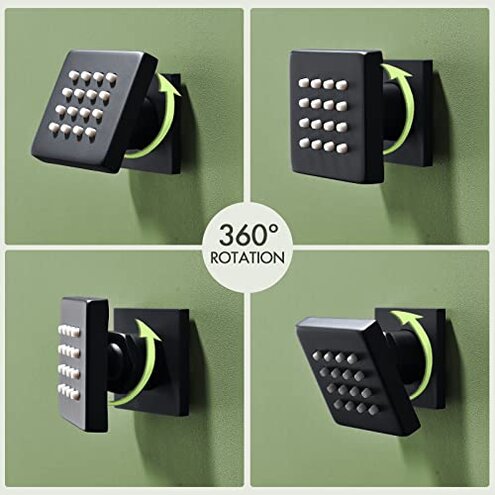 Boridoax Shower Body Spray Jets Matte Black 4PCS Square Shower Body Jet Brass Head Spray Spa Massage Body Shower Side Wall Spray Jets