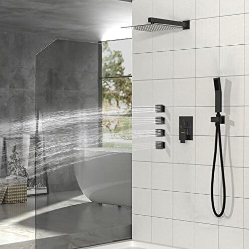 Boridoax Shower Body Spray Jets Matte Black 4PCS Square Shower Body Jet Brass Head Spray Spa Massage Body Shower Side Wall Spray Jets