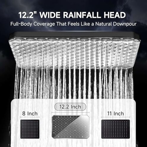 Glam Diamond 12.2" Rain Shower Head with Handheld Spray Combo, High Pressure Rainfall Shower Head, Height Adjustable Dual Shower Head, Luxury Waterfall Showerhead Bathroom, Mirror Shower