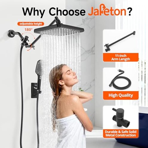 Glam Diamond 12.2" Rain Shower Head with Handheld Spray Combo, High Pressure Rainfall Shower Head, Height Adjustable Dual Shower Head, Luxury Waterfall Showerhead Bathroom, Mirror Shower