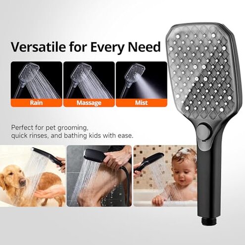 Glam Diamond 12.2" Rain Shower Head with Handheld Spray Combo, High Pressure Rainfall Shower Head, Height Adjustable Dual Shower Head, Luxury Waterfall Showerhead Bathroom, Mirror Shower