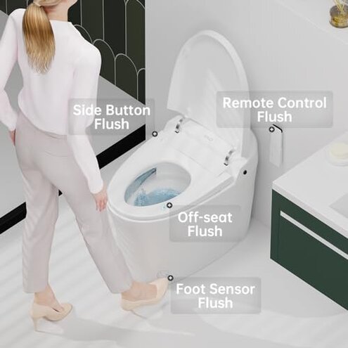 EPLO Smart Toilet,One Piece Bidet for Bathrooms,Modern Elongated Toilet with Warm Water,Dual Auto Flush,Foot Sensor Operation,Heated Bidet Seat,Electric Tankless Toilets with LED Display E16