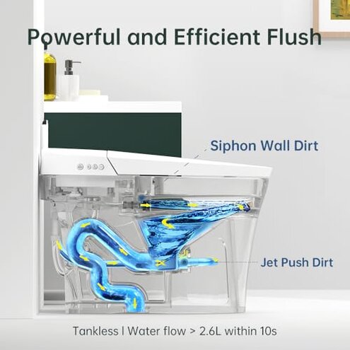 EPLO Smart Toilet,One Piece Bidet for Bathrooms,Modern Elongated Toilet with Warm Water,Dual Auto Flush,Foot Sensor Operation,Heated Bidet Seat,Electric Tankless Toilets with LED Display E16