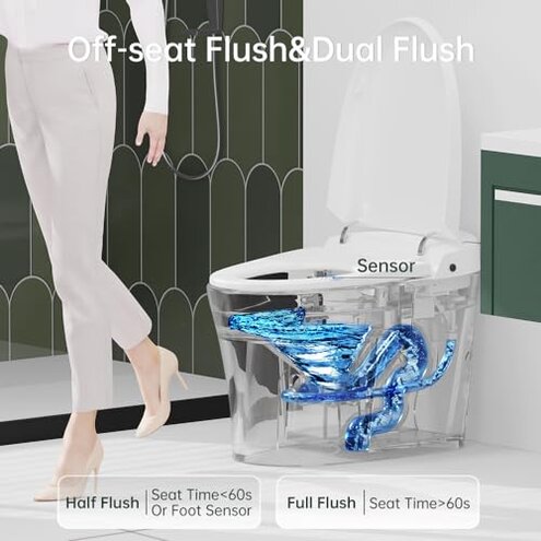 EPLO Smart Toilet,One Piece Bidet for Bathrooms,Modern Elongated Toilet with Warm Water,Dual Auto Flush,Foot Sensor Operation,Heated Bidet Seat,Electric Tankless Toilets with LED Display E16