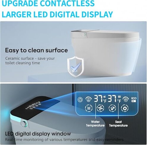 TDH Luxury Smart Toilet, Heated Seat with Warm Water Sprayer & Dryer, Walk Away Auto Flush and Close,One Piece Toilet for Bathrooms with Remote Control