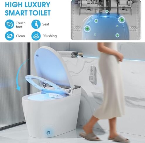 TDH Luxury Smart Toilet, Heated Seat with Warm Water Sprayer & Dryer, Walk Away Auto Flush and Close,One Piece Toilet for Bathrooms with Remote Control
