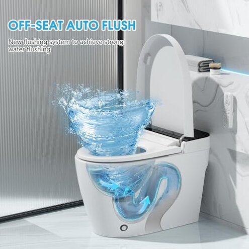 TDH Luxury Smart Toilet, Heated Seat with Warm Water Sprayer & Dryer, Walk Away Auto Flush and Close,One Piece Toilet for Bathrooms with Remote Control