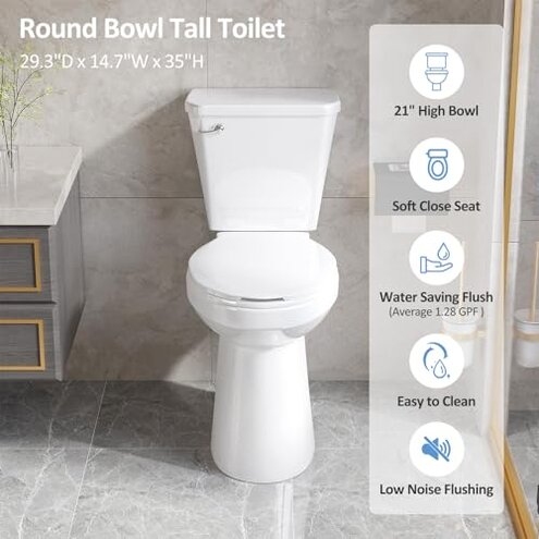 Simple Project 21 Inch High Toilet Elongated With Comfort Chair Seat, 1.28 Gpf Powerful Single Flush Extra Tall Toilet, 12 Inch Rough In Bathrooms Comfort Height Toilet For Seniors & Tall Person
