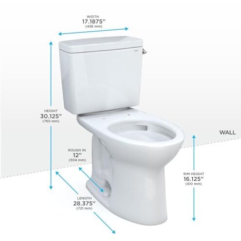 TOTO Drake Two-Piece Elongated 1.28 GPF Universal Height TORNADO FLUSH Toilet with CEFIONTECT and Right-Hand Trip Lever, Cotton White - CST776CEFRG#01