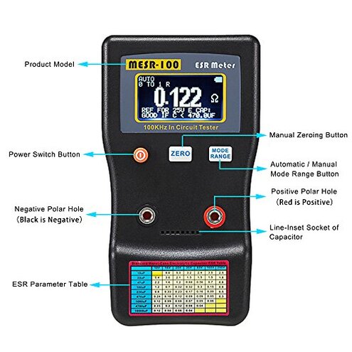 Signstek MESR-100 V2 Auto Ranging in Circuit ESR Meter Capacitor Tester/Low Ohm Meter Up to 0.01 to 100R, Support in Measuring Capacitance Resistance Circuit