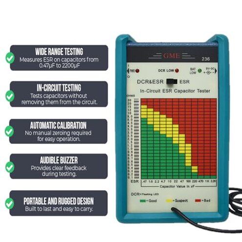 GME Professional in-Circuit ESR Capacitor Tester, Capacitance ESR Meter, Designed and Engineered in The USA