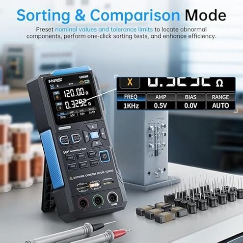 FNRSI LC1020E LCR Meter, Transistor Tester Kit with 2.4" Color Display, Auto/Manual Ranging, Measures Capacitance/Inductance/Resistance/Diode/Transistor (Includes Test Leads & SMD Clip)
