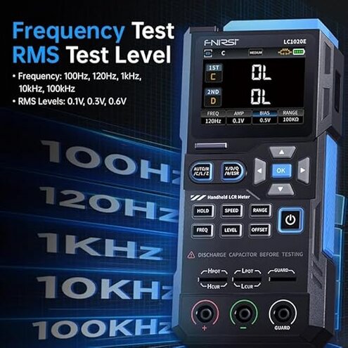 FNRSI LC1020E LCR Meter, Transistor Tester Kit with 2.4" Color Display, Auto/Manual Ranging, Measures Capacitance/Inductance/Resistance/Diode/Transistor (Includes Test Leads & SMD Clip)
