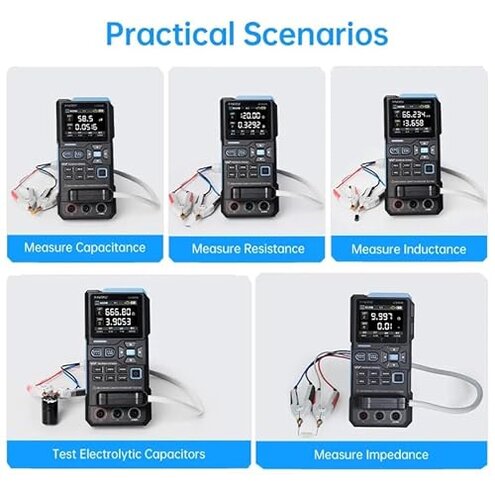 FNRSI LC1020E LCR Meter, Transistor Tester Kit with 2.4" Color Display, Auto/Manual Ranging, Measures Capacitance/Inductance/Resistance/Diode/Transistor (Includes Test Leads & SMD Clip)