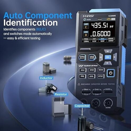 FNRSI LC1020E LCR Meter, Transistor Tester Kit with 2.4" Color Display, Auto/Manual Ranging, Measures Capacitance/Inductance/Resistance/Diode/Transistor (Includes Test Leads & SMD Clip)