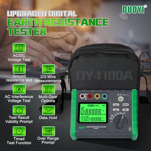 MS2302 Digital Earth Ground Resistance Tester with 2 Pole and 3 Pole Mode High Precision, 0 Ohm - 4000 Ohm Insulation Tester