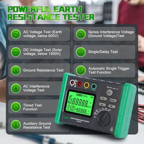 MS2302 Digital Earth Ground Resistance Tester with 2 Pole and 3 Pole Mode High Precision, 0 Ohm - 4000 Ohm Insulation Tester