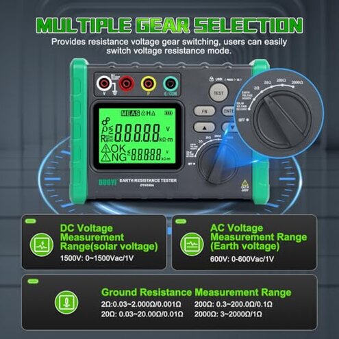 MS2302 Digital Earth Ground Resistance Tester with 2 Pole and 3 Pole Mode High Precision, 0 Ohm - 4000 Ohm Insulation Tester