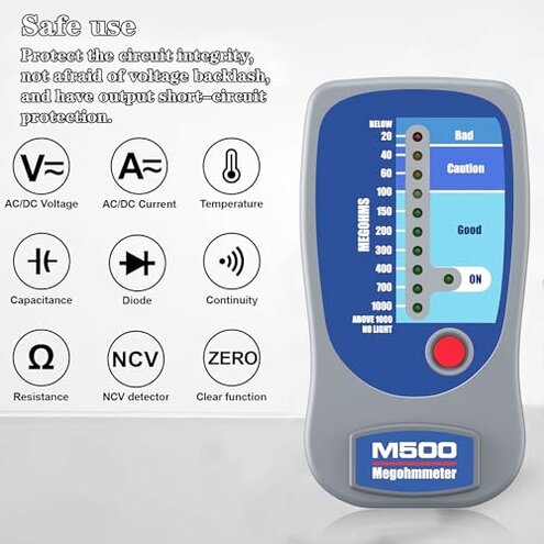 M500 Megohmmeter for Insulation Testing,Compatible with Supco M500 Electronic Megohmmeter,Works for Motors,HVAC Systems Tools, Compressor Tester,1000 Megohms at 500 Volts