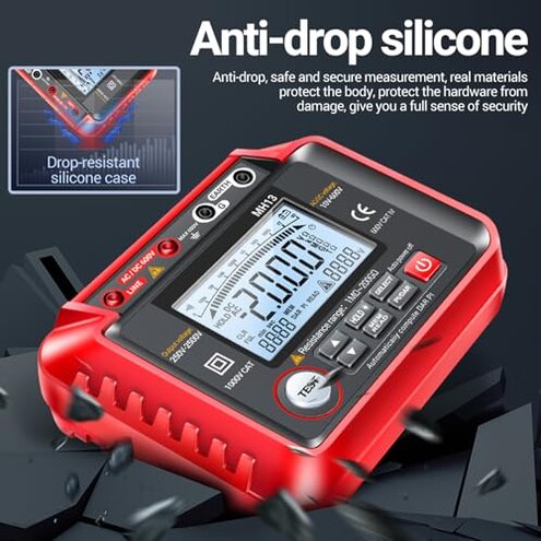 MH13 250V-2500V Digital Insulation Resistance Tester 1MΩ-200GΩ Megger Megohm Testing Meter Auto Range 2000 Counts LCD Display 10V~600V AC/DC Voltmeter with 100 Data Storage