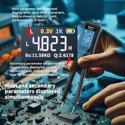 LCR Meter, ZOYI 10KHz LCR Meter Tweezer with 0.5% Accuracy, Digital Multimeter Tester with OLED Display, Tester for SMD, ESR, Resistor, Capacitor, Inductance, Voltage, Frequency, Diode