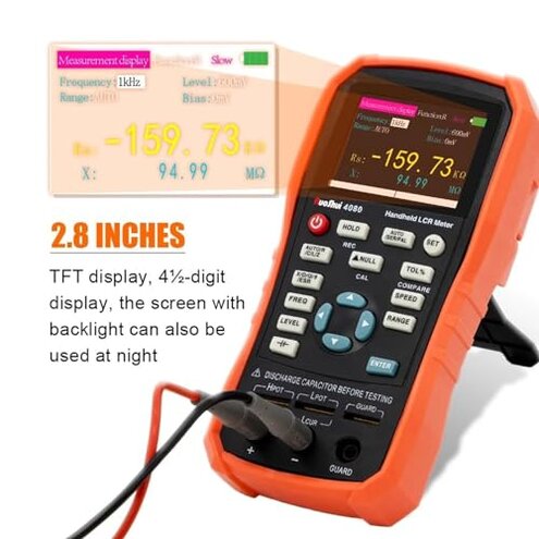 RuoShui Handheld LCR Meter 100Hz-100KHz, 0.2% Accuracy, Digital Bridge Multimeter for Capacitance, Inductance, Resistance Testing, with ESR Calibration Ideal for Engineers and Technicians (4080)