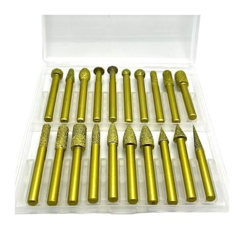 Brazed Diamond Grinding Head 20PCS Set Cylindrical Metal Grinding Wheel 6mm Electric Drill Grinding Head Stone Carving Drill bit