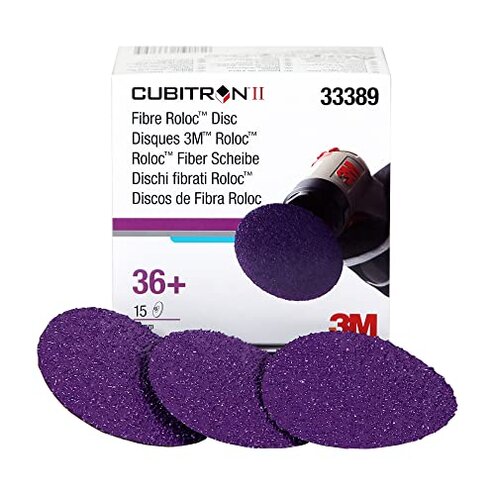3M Cubitron II Roloc Fibre Disc, 786C, 33389, 3 in, 36+ Grit, 15 Pack, High Performance, Fast Cutting, Long Lasting