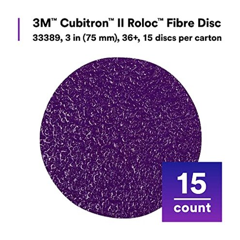 3M Cubitron II Roloc Fibre Disc, 786C, 33389, 3 in, 36+ Grit, 15 Pack, High Performance, Fast Cutting, Long Lasting